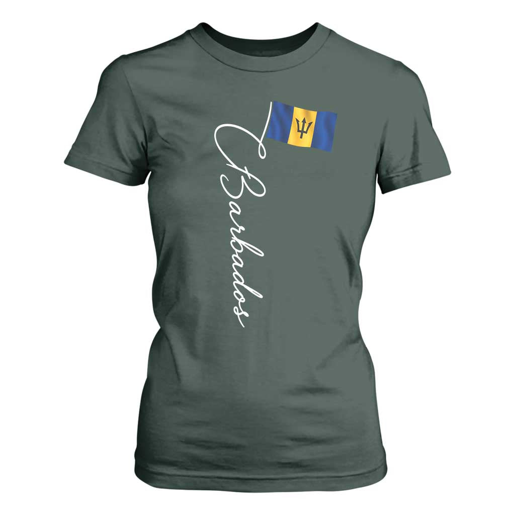 Barbados Flag T Shirt For Women Elegant Barbados Pride Patriotic Island Heritage Gift TS10 Dark Forest Green Print Your Wear