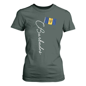 Barbados Flag T Shirt For Women Elegant Barbados Pride Patriotic Island Heritage Gift TS10 Dark Forest Green Print Your Wear