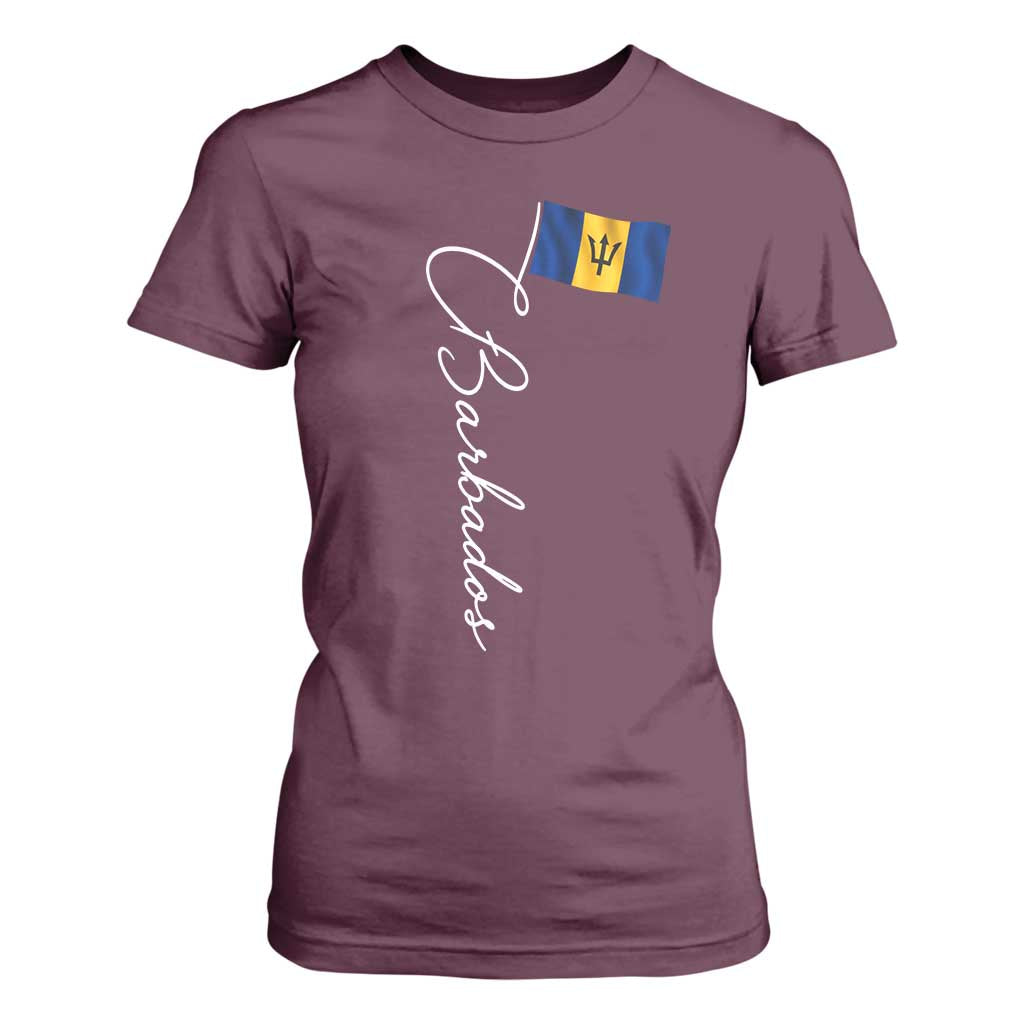 Barbados Flag T Shirt For Women Elegant Barbados Pride Patriotic Island Heritage Gift TS10 Maroon Print Your Wear
