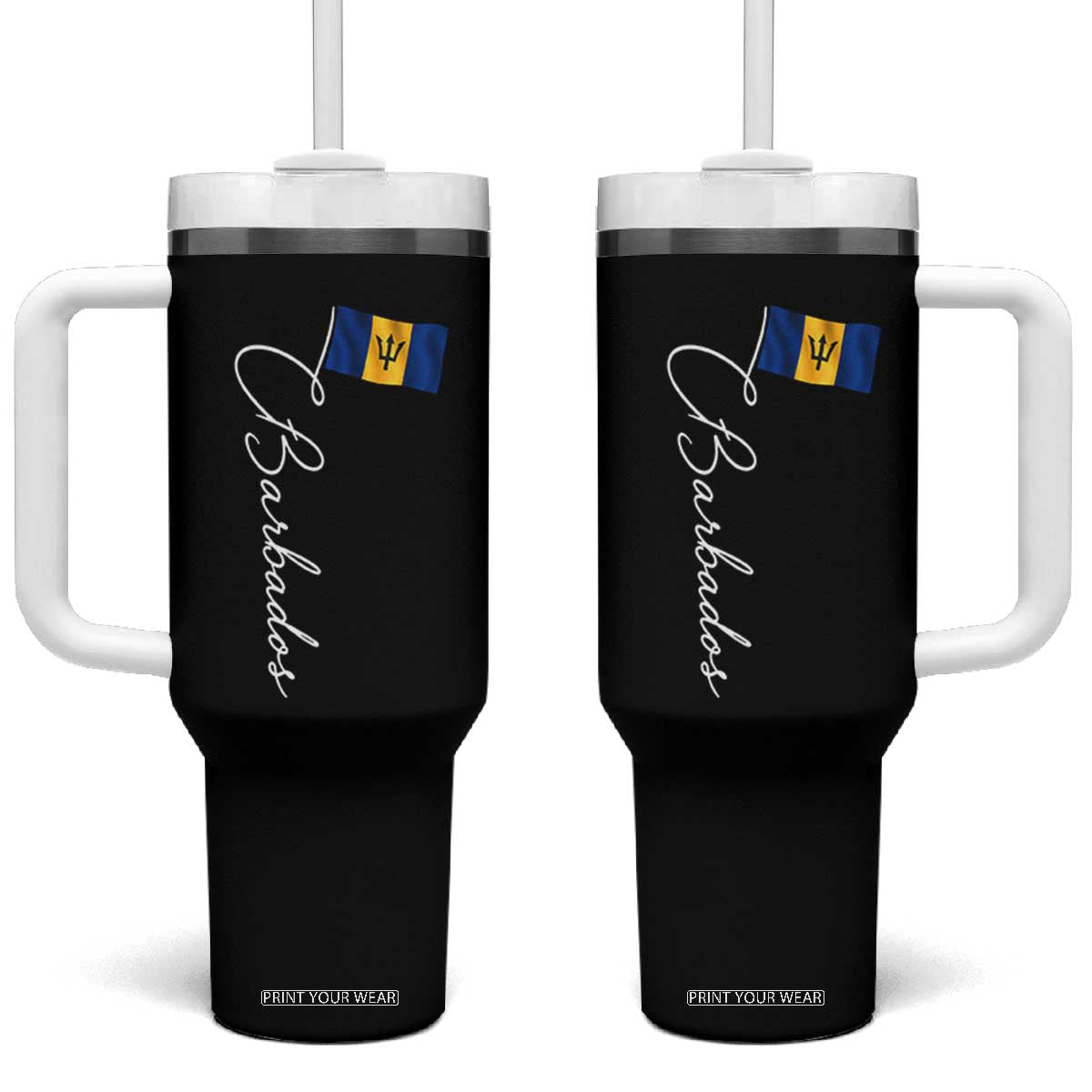 Barbados Flag Tumbler With Handle Elegant Barbados Pride Patriotic Island Heritage Gift TS10 One Size: 40 oz Black Print Your Wear