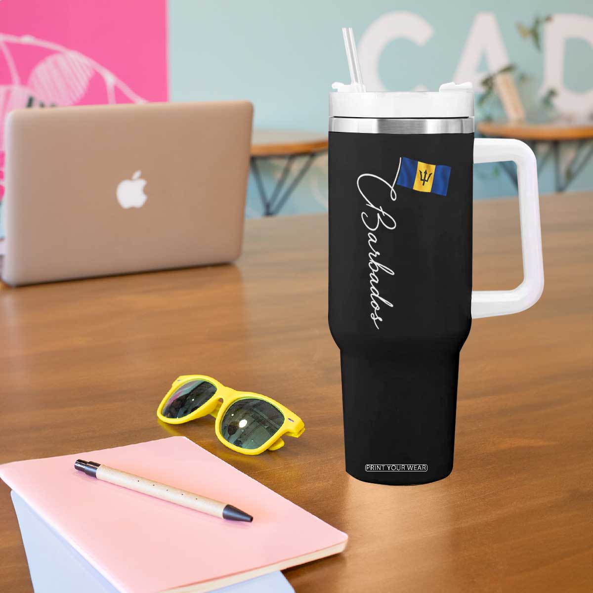 Barbados Flag Tumbler With Handle Elegant Barbados Pride Patriotic Island Heritage Gift TS10 Print Your Wear