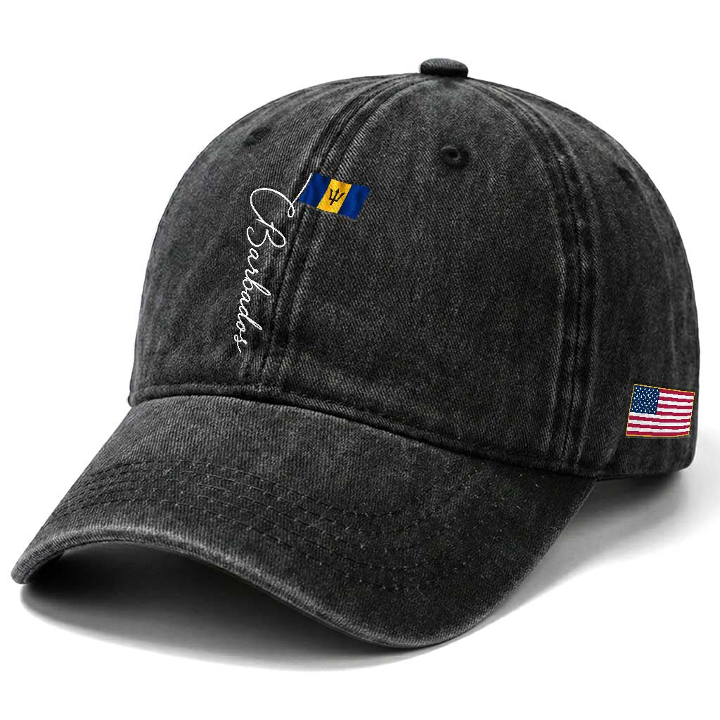 Barbados Flag Washed Cotton Baseball Cap Elegant Barbados Pride Patriotic Island Heritage Gift TS10 Print Your Wear
