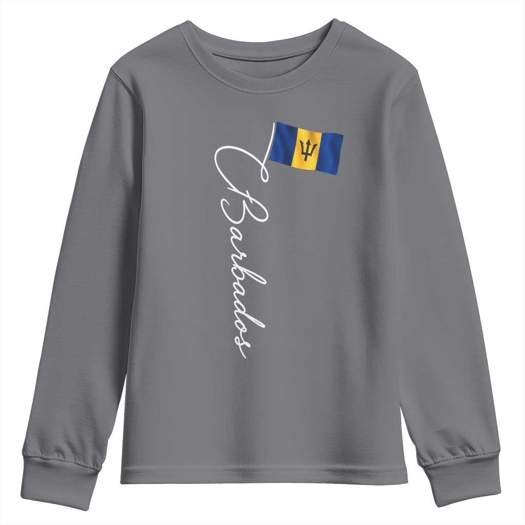 Barbados Flag Youth Sweatshirt Elegant Barbados Pride Patriotic Island Heritage Gift TS10 Charcoal Print Your Wear