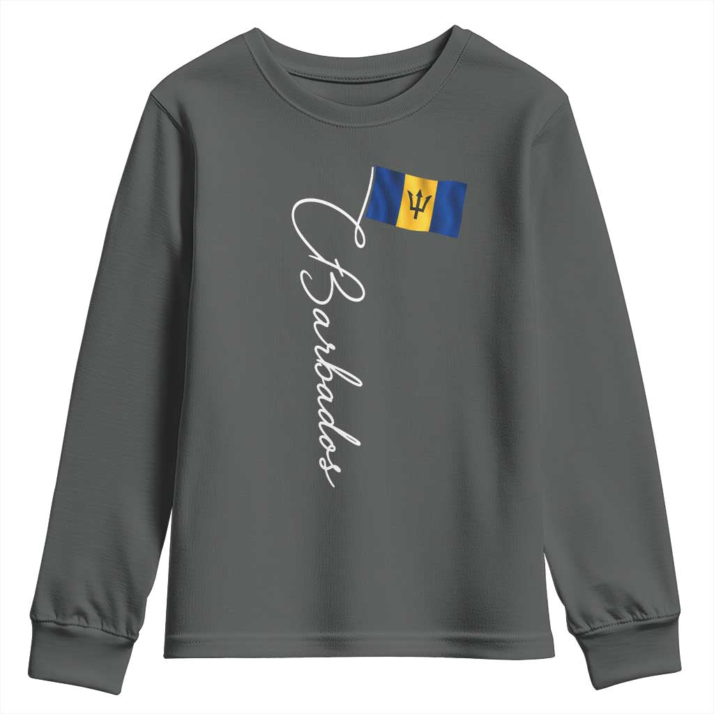 Barbados Flag Youth Sweatshirt Elegant Barbados Pride Patriotic Island Heritage Gift TS10 Dark Heather Print Your Wear