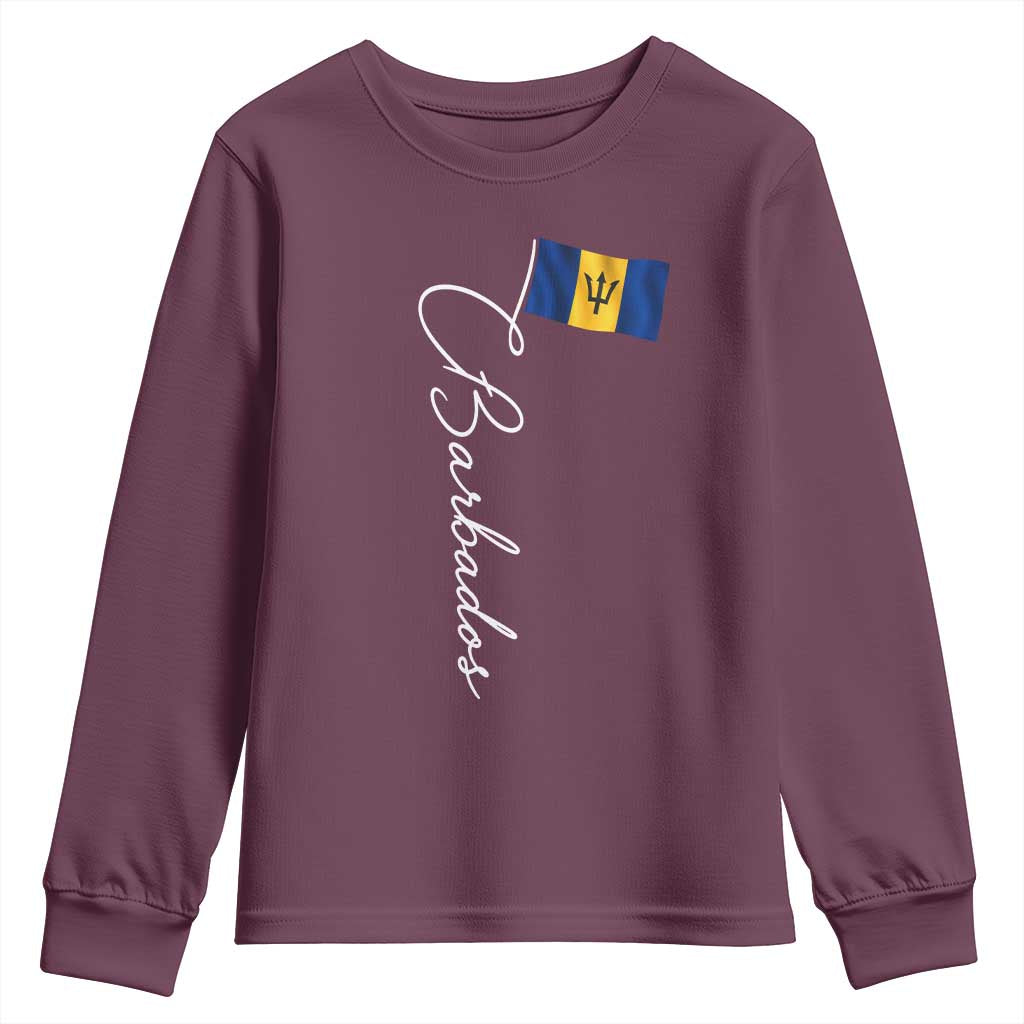 Barbados Flag Youth Sweatshirt Elegant Barbados Pride Patriotic Island Heritage Gift TS10 Maroon Print Your Wear