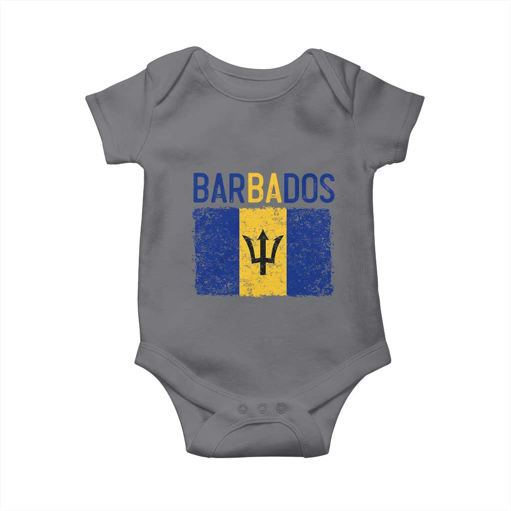 Vintage Distressed Barbados Flag Baby Onesie Bajan Caribbean Heritage Patriotic Pride Gift TS10 Charcoal Print Your Wear