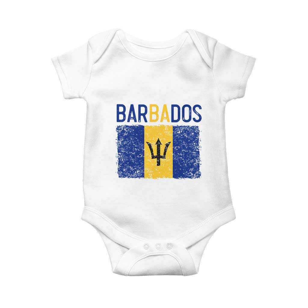 Vintage Distressed Barbados Flag Baby Onesie Bajan Caribbean Heritage Patriotic Pride Gift TS10 White Print Your Wear