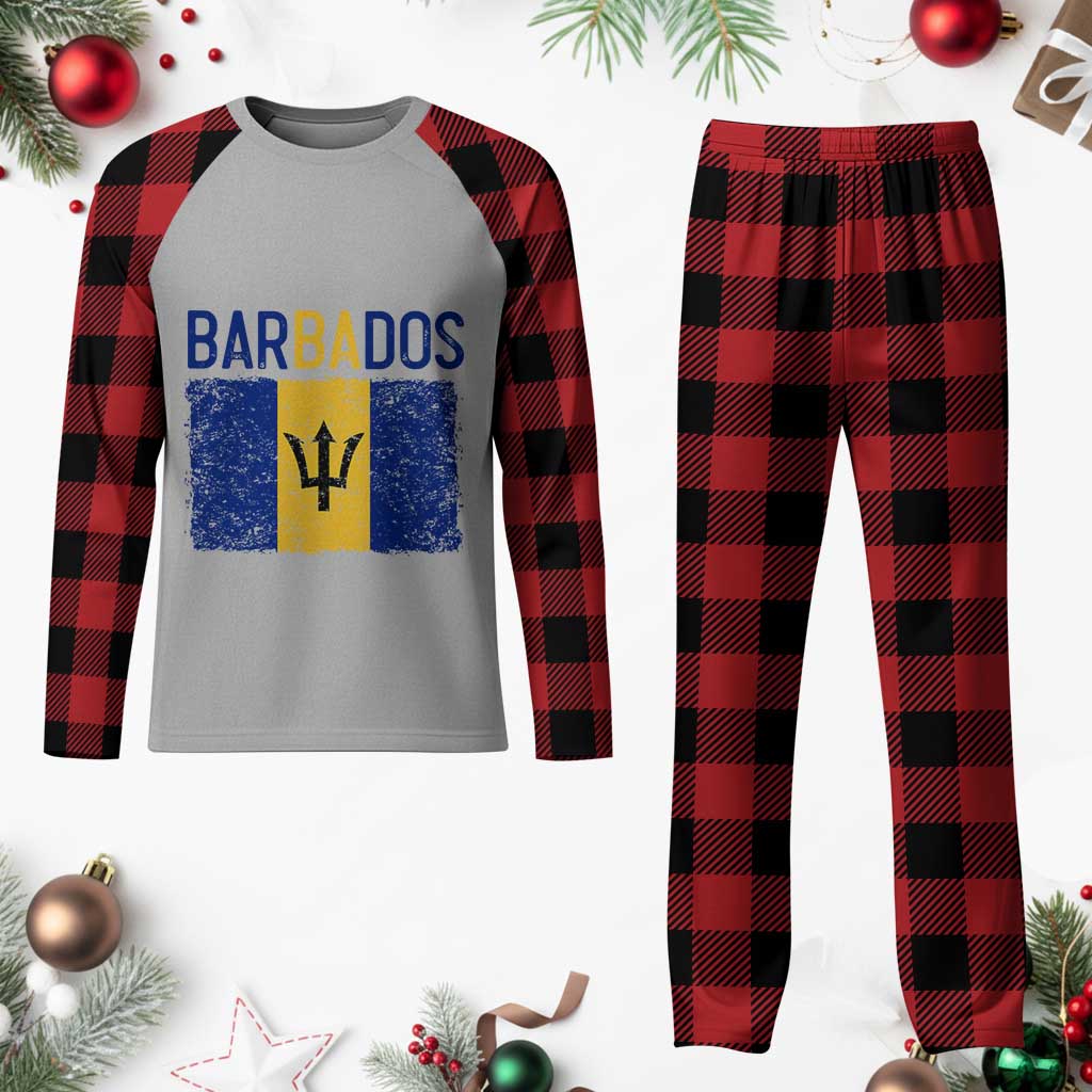 Vintage Distressed Barbados Flag Plaid Pajama Set Bajan Caribbean Heritage Patriotic Pride Gift TS10 Buffalo Plaid Print Your Wear