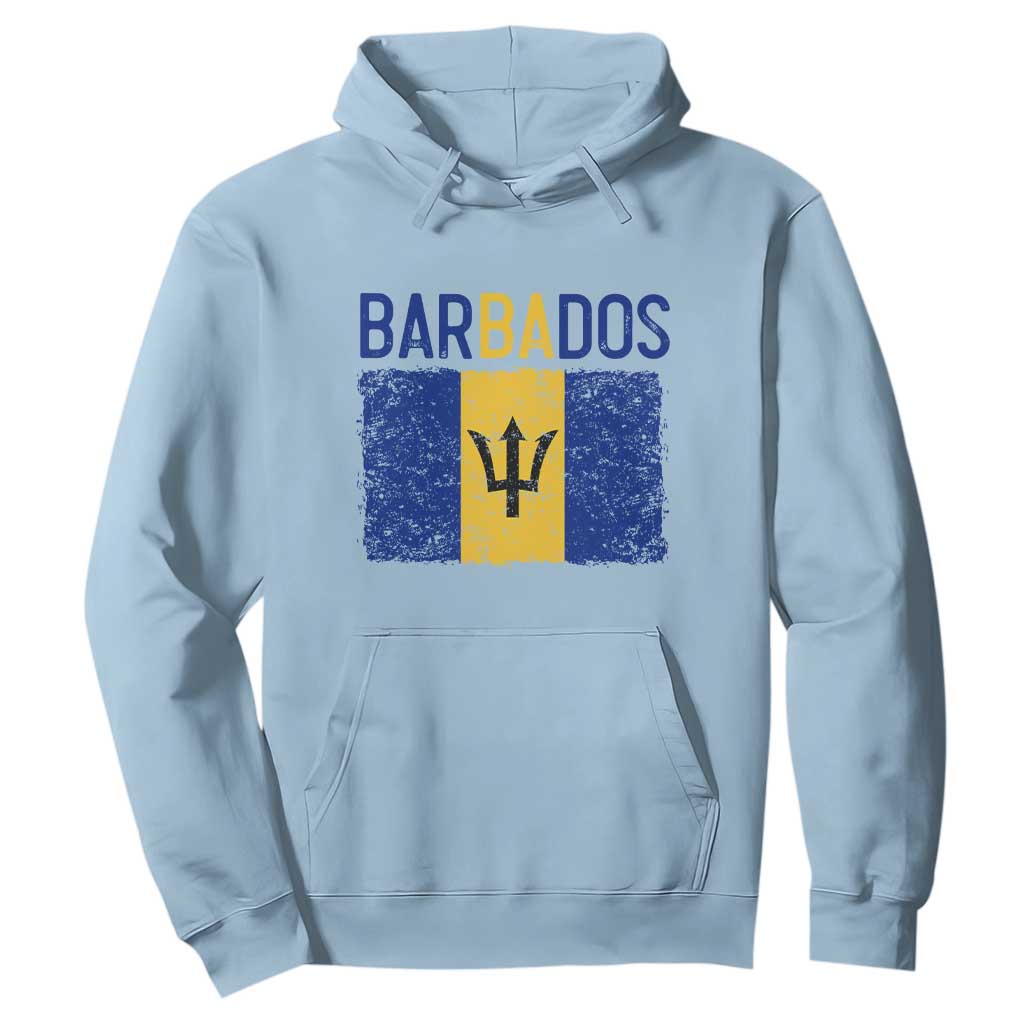 Vintage Distressed Barbados Flag Hoodie Bajan Caribbean Heritage Patriotic Pride Gift TS10 Light Blue Print Your Wear