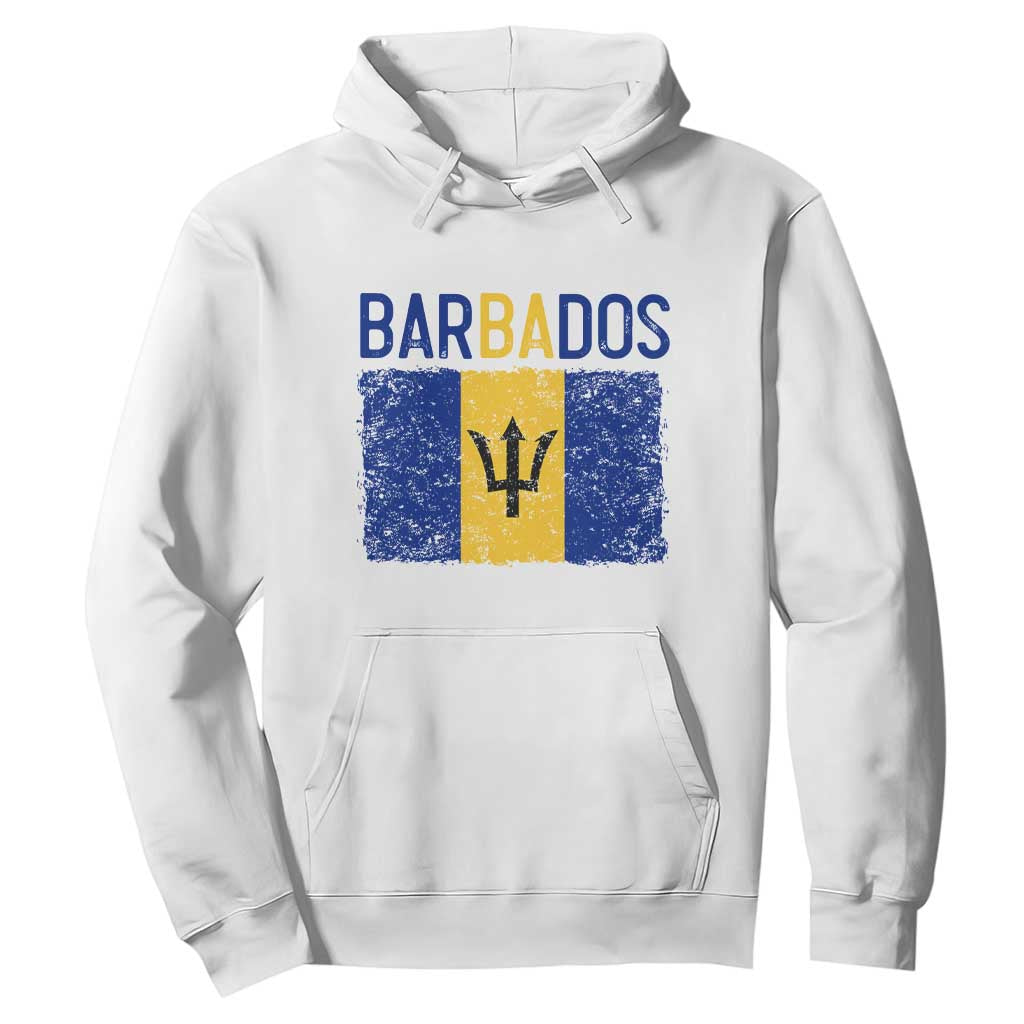 Vintage Distressed Barbados Flag Hoodie Bajan Caribbean Heritage Patriotic Pride Gift TS10 White Print Your Wear