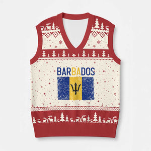 Vintage Distressed Barbados Flag V-Neck Knit Sweater Vest Bajan Caribbean Heritage Patriotic Pride Gift TS10 Beige Red Print Your Wear