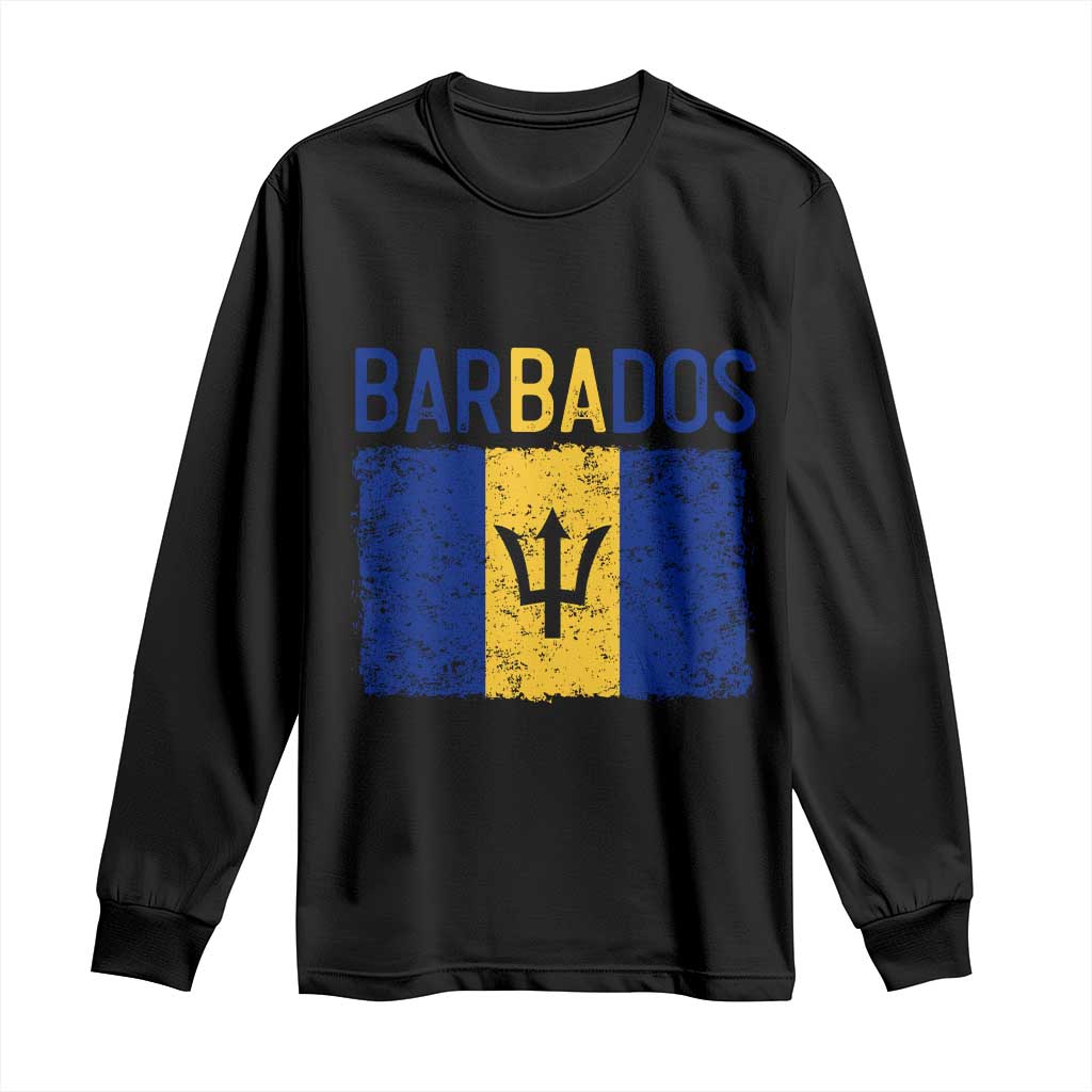Vintage Distressed Barbados Flag Long Sleeve Shirt Bajan Caribbean Heritage Patriotic Pride Gift TS10 S Black Print Your Wear