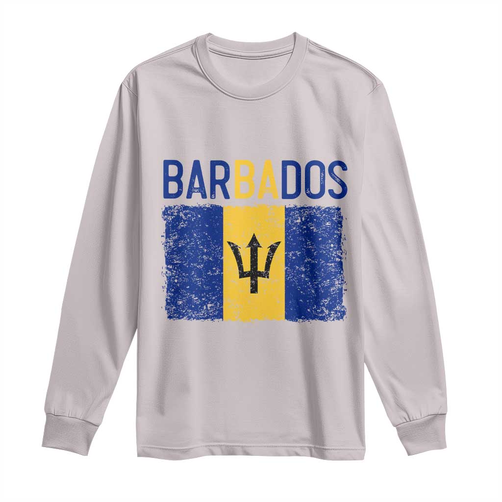 Vintage Distressed Barbados Flag Long Sleeve Shirt Bajan Caribbean Heritage Patriotic Pride Gift TS10 Ice Gray Print Your Wear