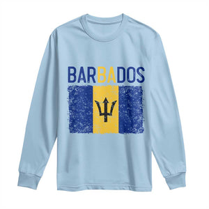 Vintage Distressed Barbados Flag Long Sleeve Shirt Bajan Caribbean Heritage Patriotic Pride Gift TS10 Light Blue Print Your Wear