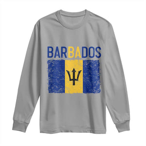 Vintage Distressed Barbados Flag Long Sleeve Shirt Bajan Caribbean Heritage Patriotic Pride Gift TS10 Sport Gray Print Your Wear
