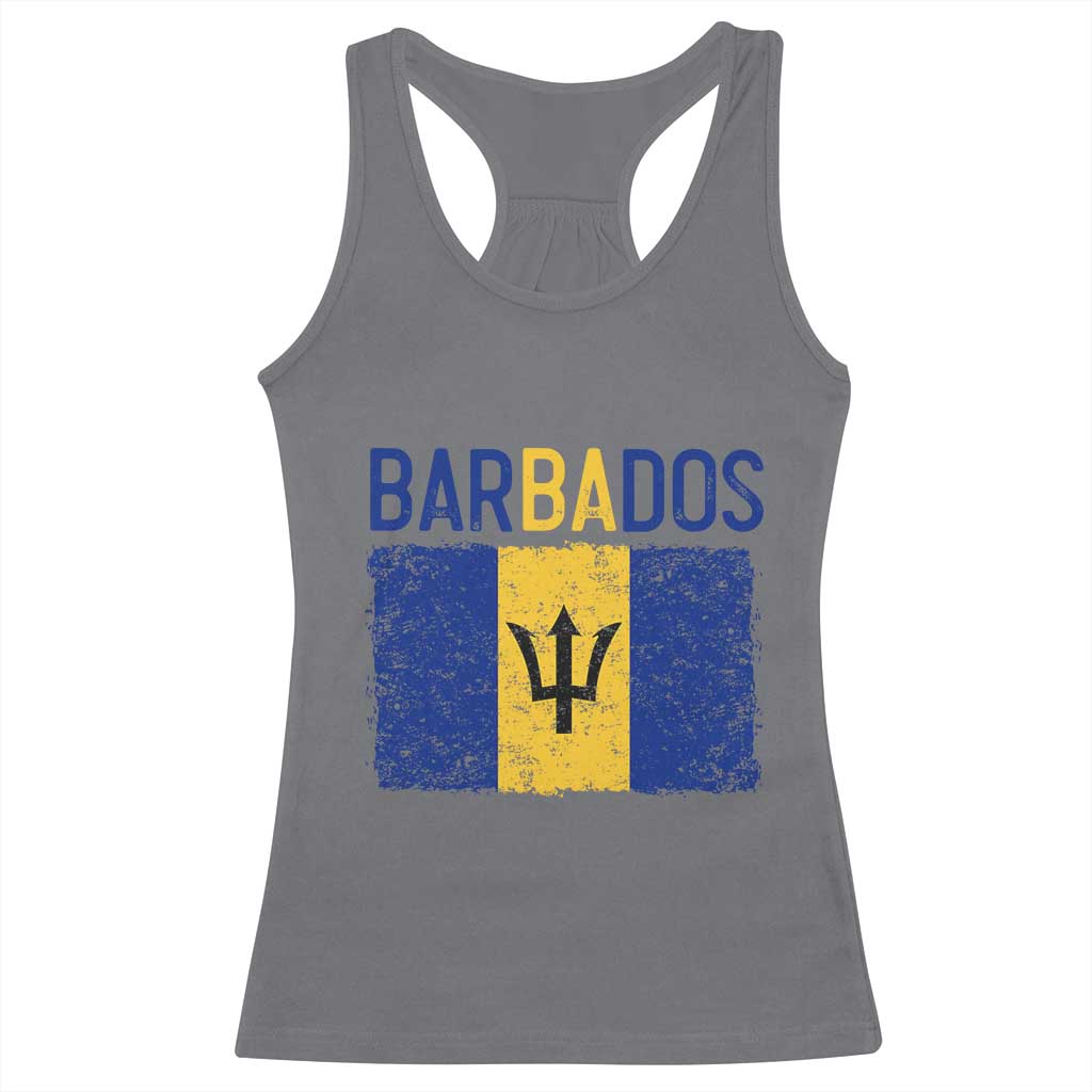 Vintage Distressed Barbados Flag Racerback Tank Top Bajan Caribbean Heritage Patriotic Pride Gift TS10 Charcoal Print Your Wear