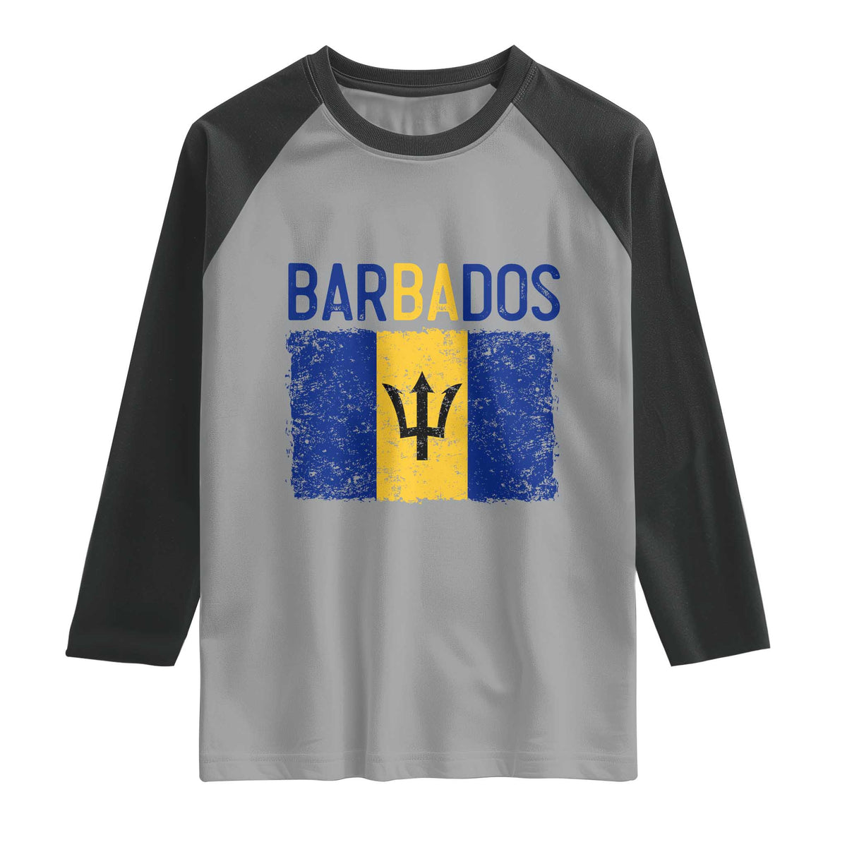 Vintage Distressed Barbados Flag Raglan Shirt Bajan Caribbean Heritage Patriotic Pride Gift TS10 Sport Gray Black Print Your Wear