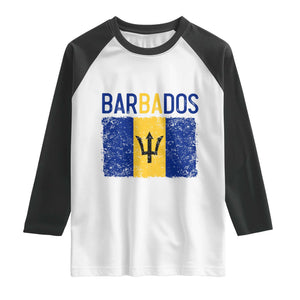 Vintage Distressed Barbados Flag Raglan Shirt Bajan Caribbean Heritage Patriotic Pride Gift TS10 White Black Print Your Wear