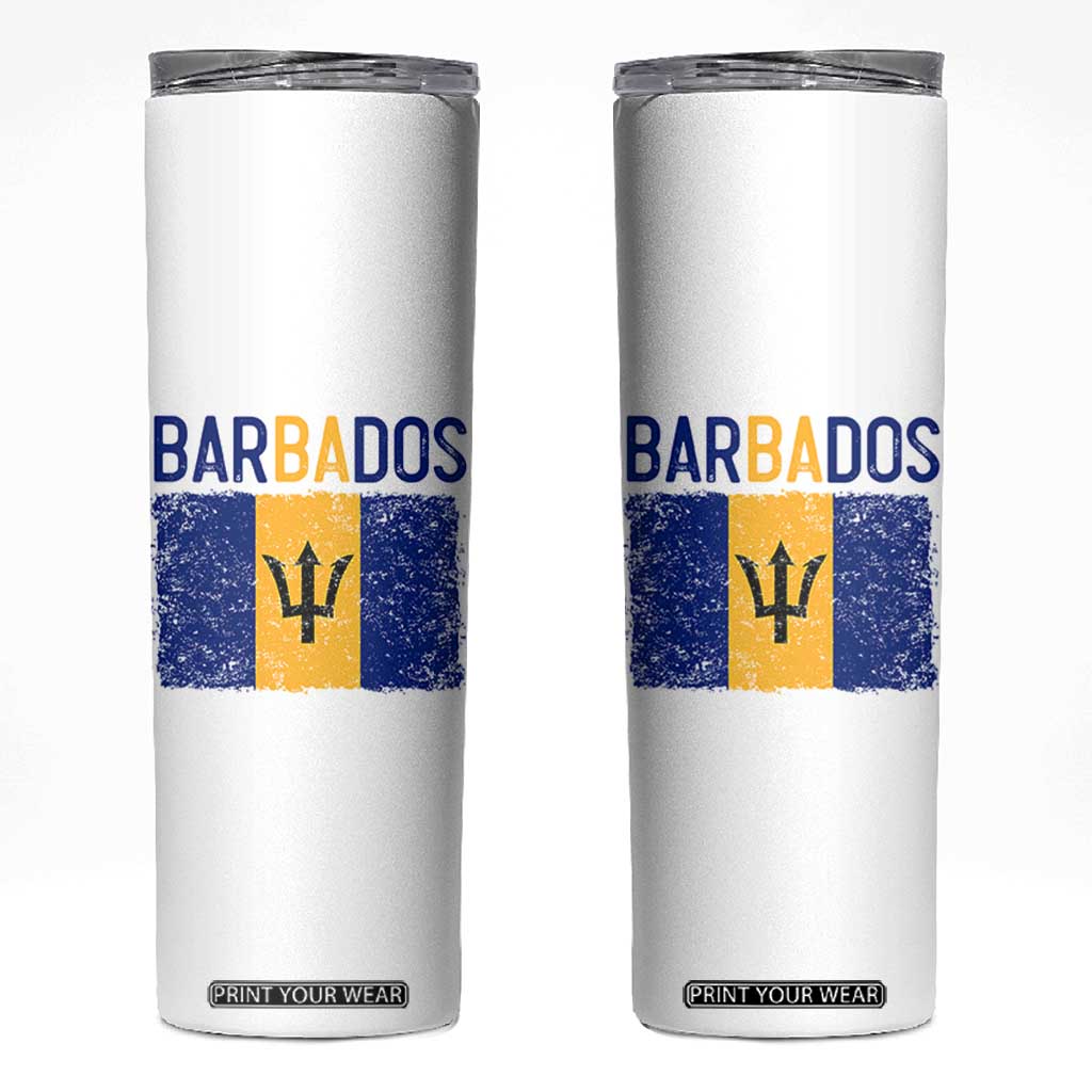 Vintage Distressed Barbados Flag Skinny Tumbler Bajan Caribbean Heritage Patriotic Pride Gift TS10 White Print Your Wear
