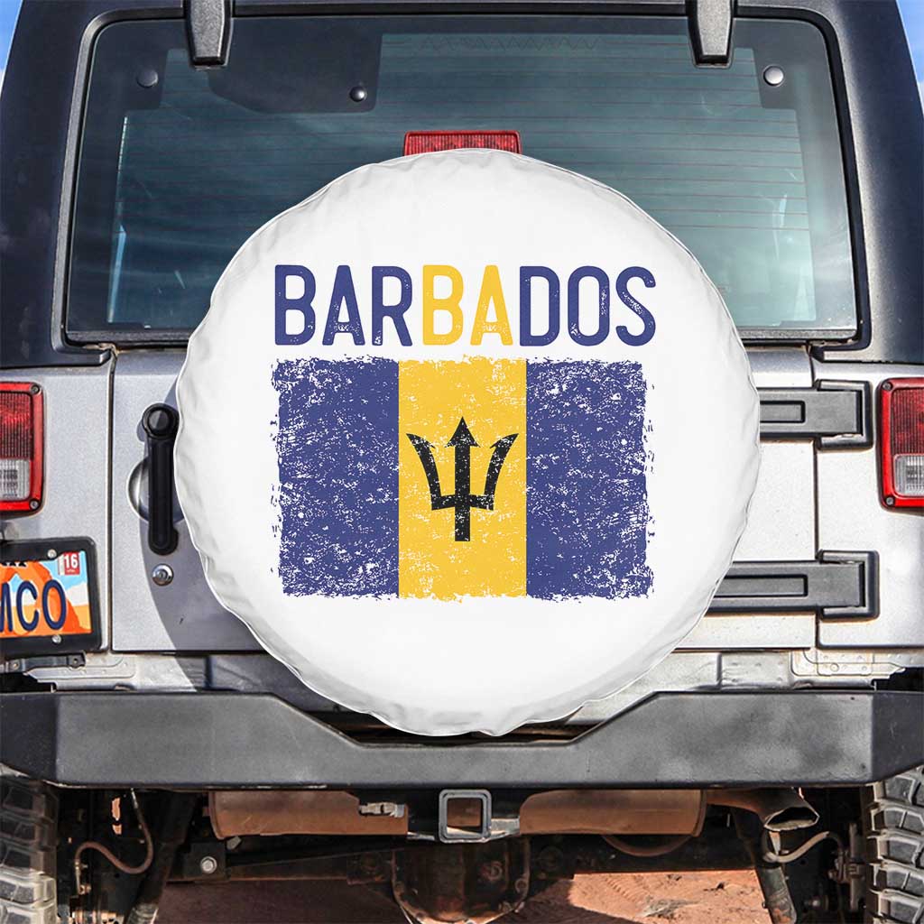 Vintage Distressed Barbados Flag Spare Tire Cover Bajan Caribbean Heritage Patriotic Pride Gift TS10 No hole White Print Your Wear