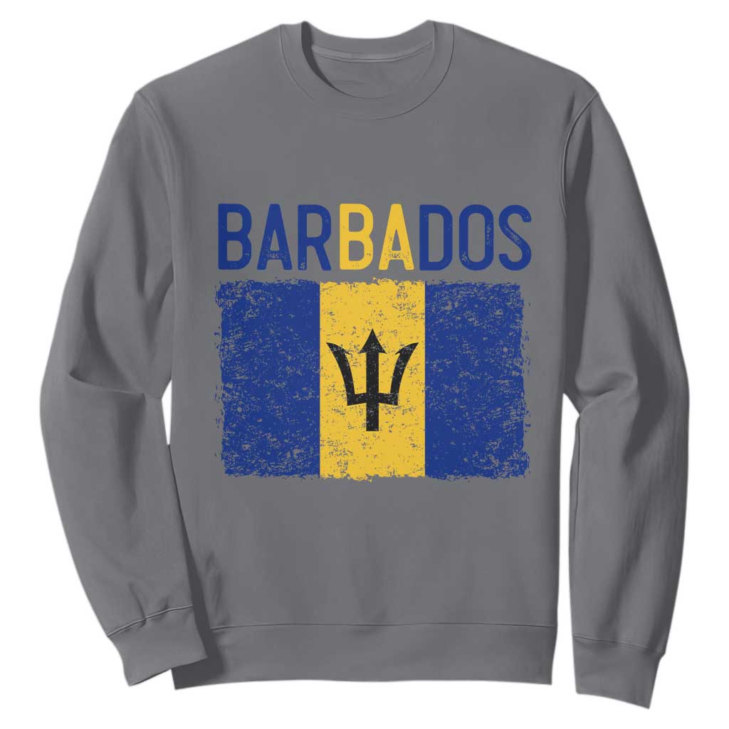 Vintage Distressed Barbados Flag Sweatshirt Bajan Caribbean Heritage Patriotic Pride Gift TS10 Charcoal Print Your Wear
