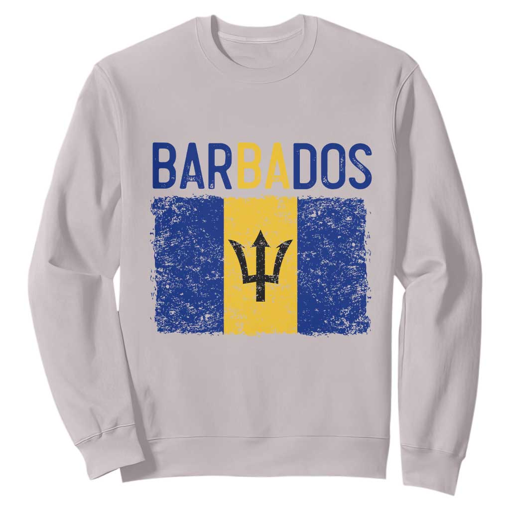 Vintage Distressed Barbados Flag Sweatshirt Bajan Caribbean Heritage Patriotic Pride Gift TS10 Ice Gray Print Your Wear