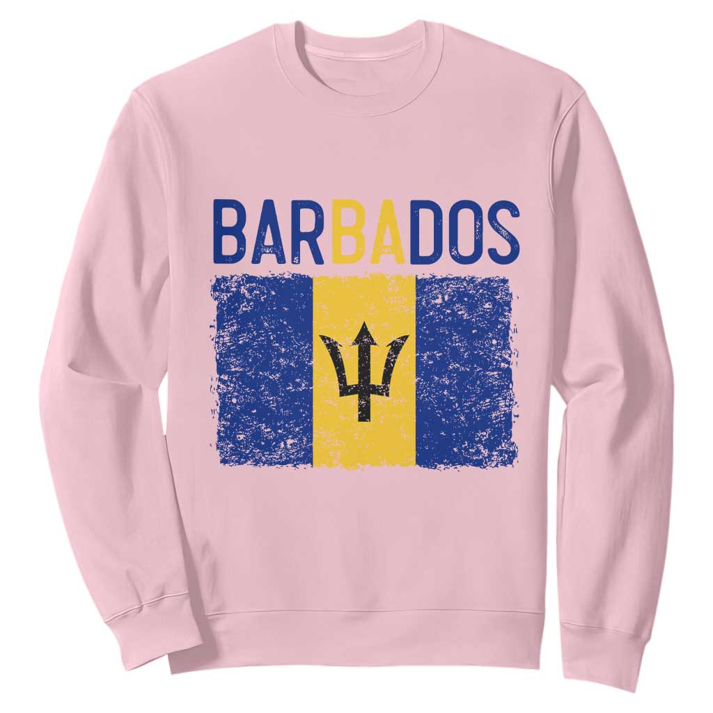 Vintage Distressed Barbados Flag Sweatshirt Bajan Caribbean Heritage Patriotic Pride Gift TS10 Light Pink Print Your Wear