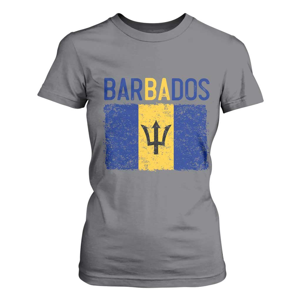 Vintage Distressed Barbados Flag T Shirt For Women Bajan Caribbean Heritage Patriotic Pride Gift TS10 Charcoal Print Your Wear