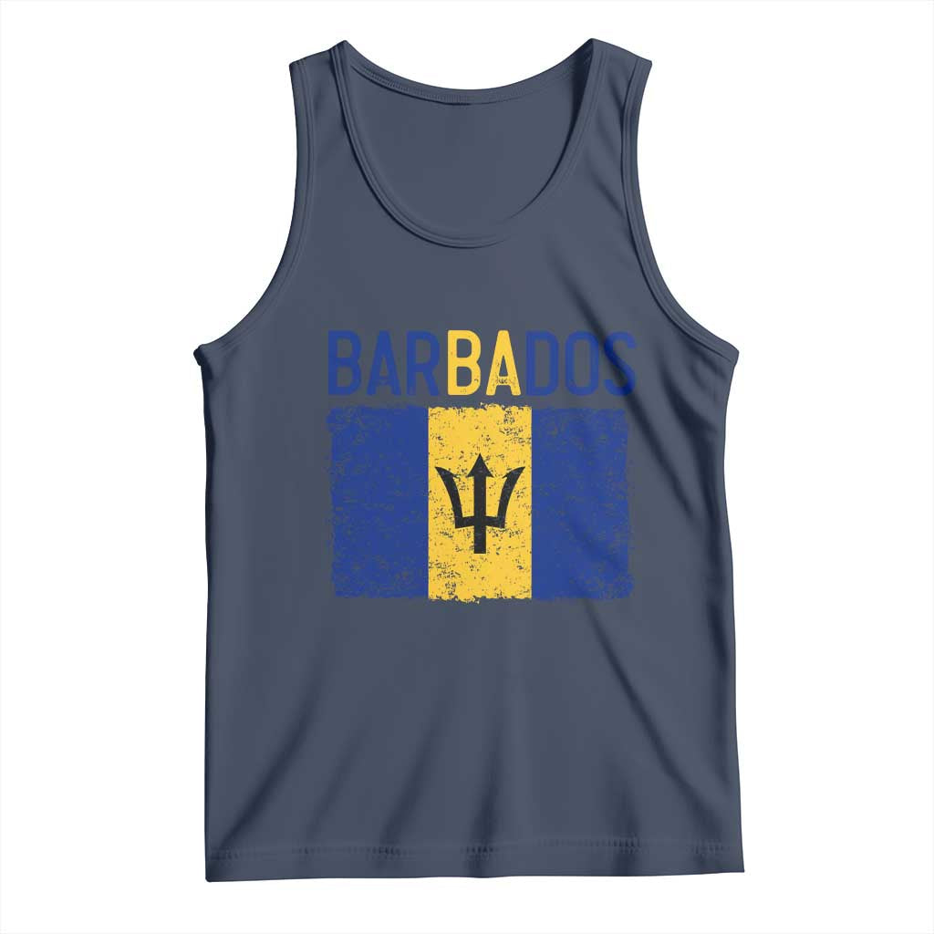 Vintage Distressed Barbados Flag Tank Top Bajan Caribbean Heritage Patriotic Pride Gift TS10 Navy Print Your Wear