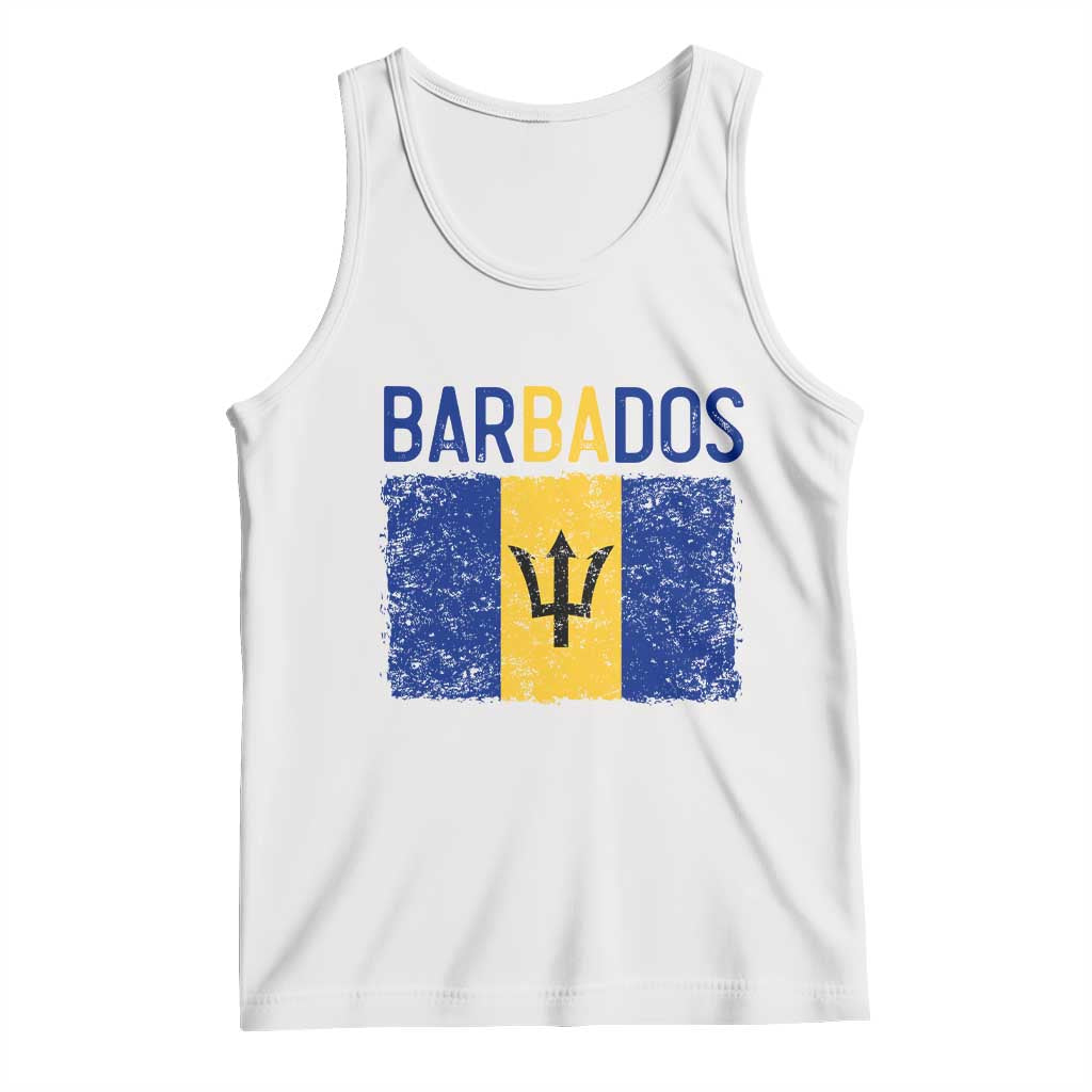 Vintage Distressed Barbados Flag Tank Top Bajan Caribbean Heritage Patriotic Pride Gift TS10 White Print Your Wear