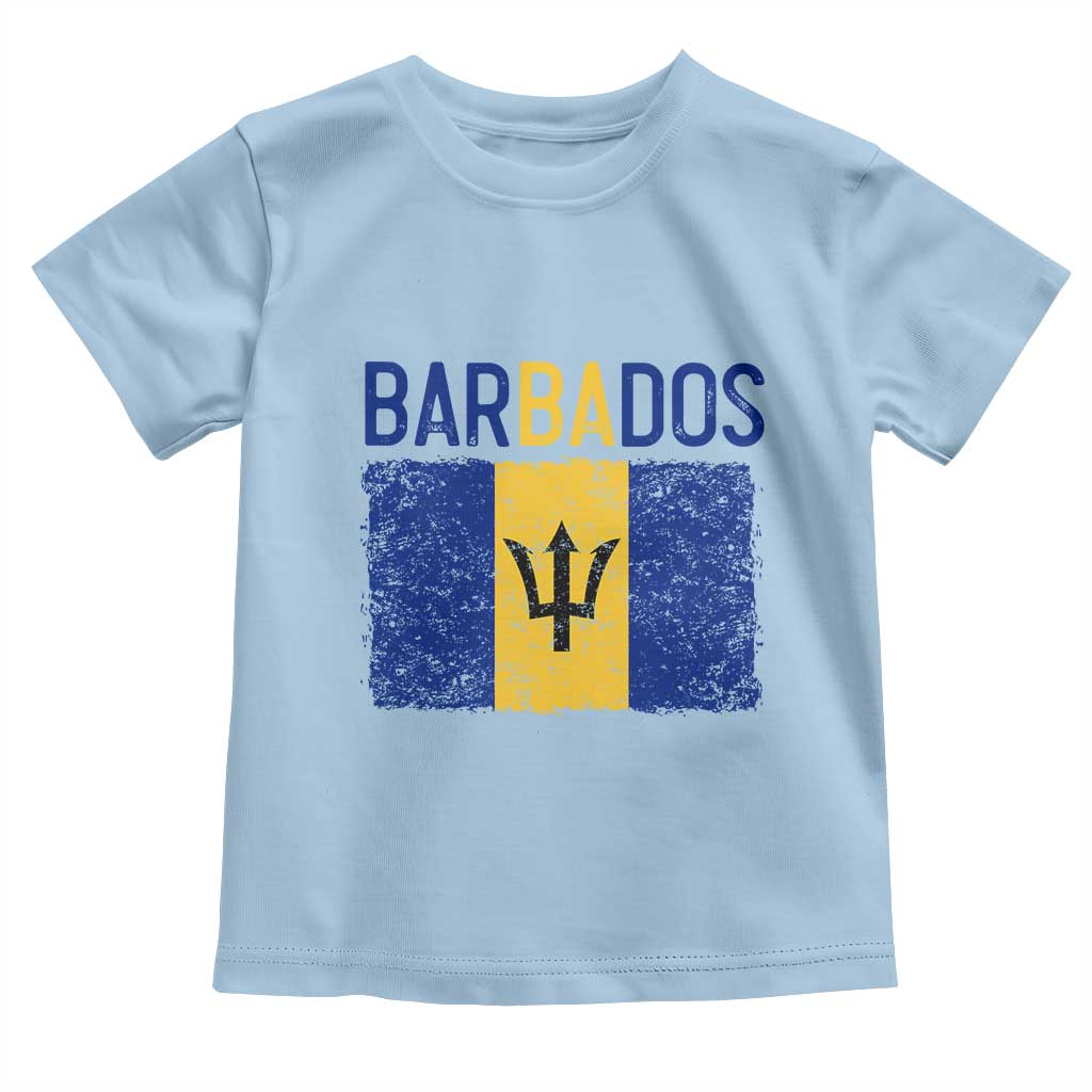 Vintage Distressed Barbados Flag Toddler T Shirt Bajan Caribbean Heritage Patriotic Pride Gift TS10 Light Blue Print Your Wear