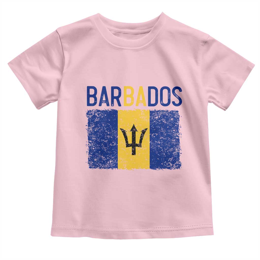 Vintage Distressed Barbados Flag Toddler T Shirt Bajan Caribbean Heritage Patriotic Pride Gift TS10 Light Pink Print Your Wear
