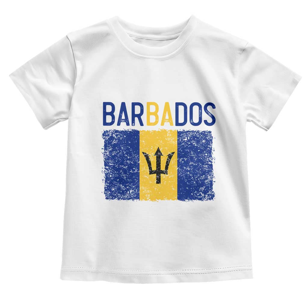 Vintage Distressed Barbados Flag Toddler T Shirt Bajan Caribbean Heritage Patriotic Pride Gift TS10 White Print Your Wear