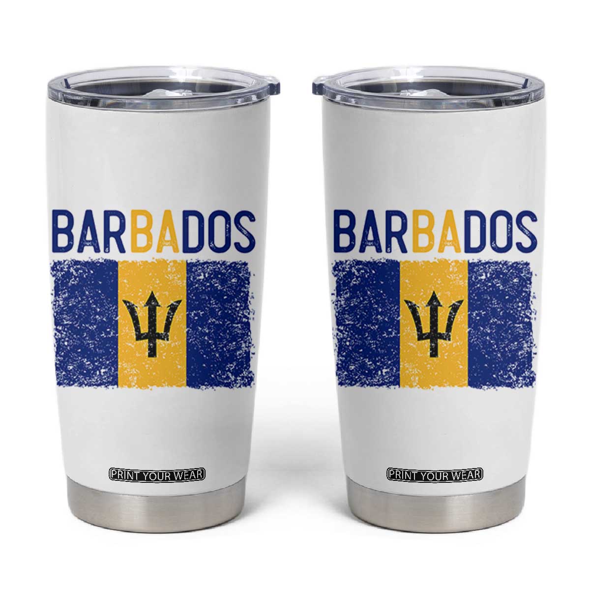 Vintage Distressed Barbados Flag Tumbler Cup Bajan Caribbean Heritage Patriotic Pride Gift TS10 White Print Your Wear