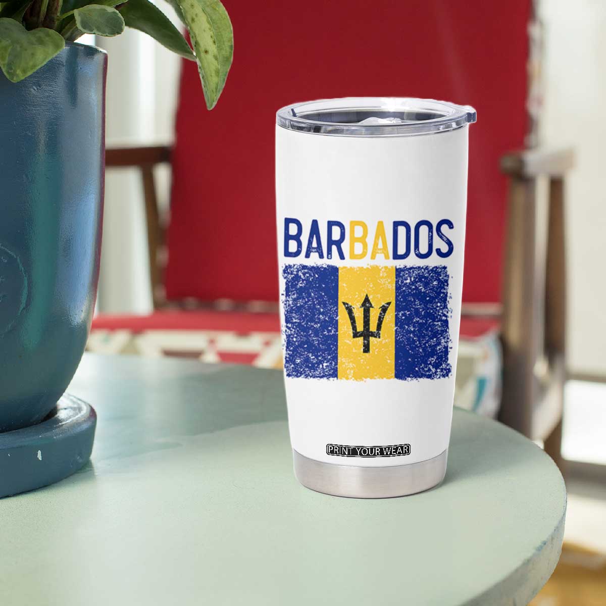 Vintage Distressed Barbados Flag Tumbler Cup Bajan Caribbean Heritage Patriotic Pride Gift TS10 Print Your Wear