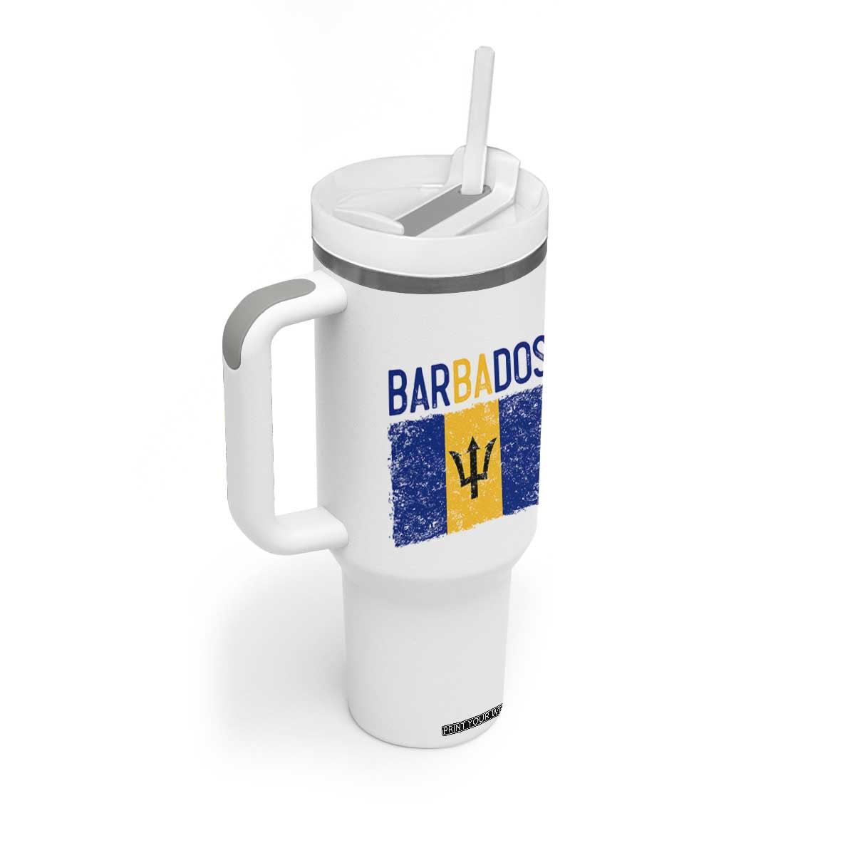 Vintage Distressed Barbados Flag Tumbler With Handle Bajan Caribbean Heritage Patriotic Pride Gift TS10 Print Your Wear