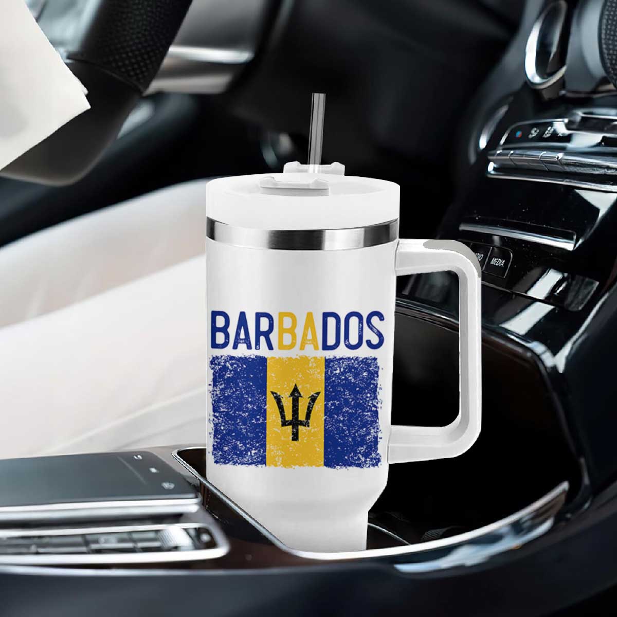 Vintage Distressed Barbados Flag Tumbler With Handle Bajan Caribbean Heritage Patriotic Pride Gift TS10 Print Your Wear
