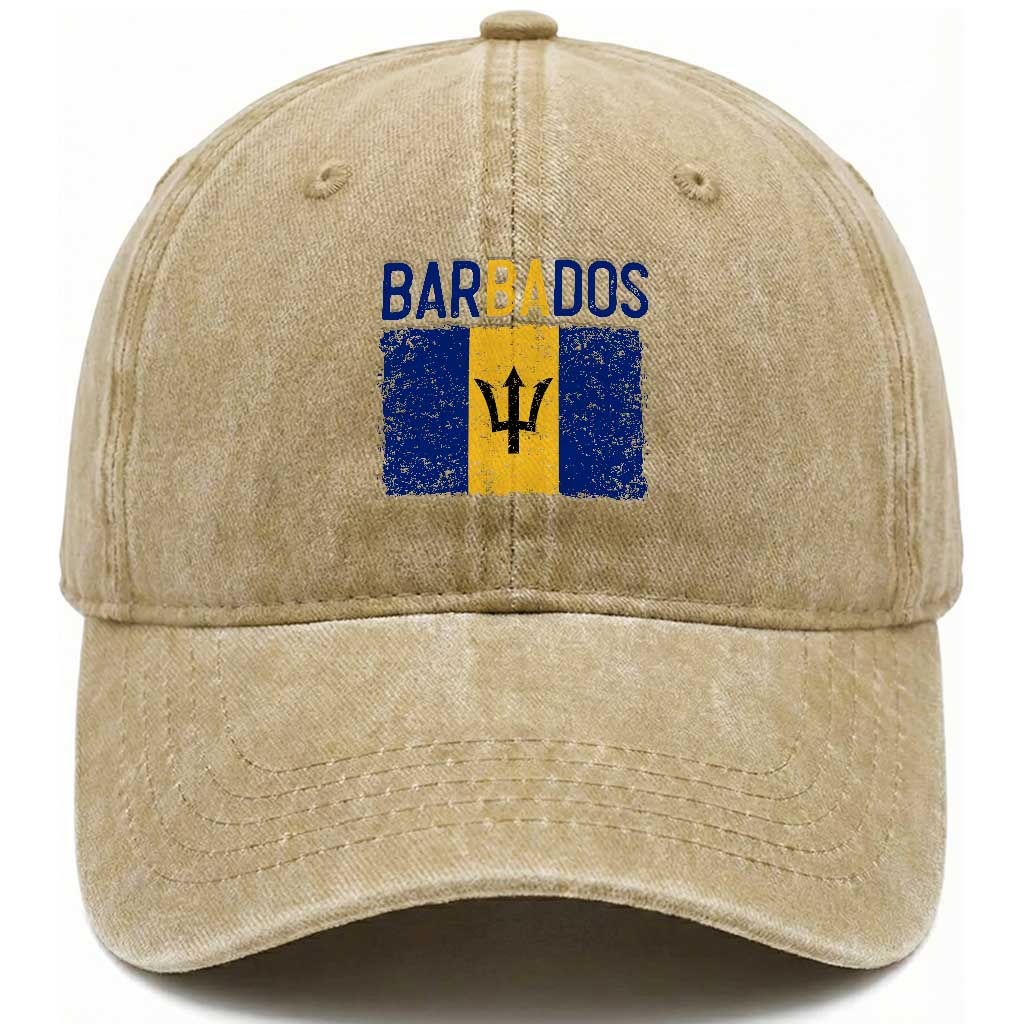 Vintage Distressed Barbados Flag Washed Cotton Baseball Cap Bajan Caribbean Heritage Patriotic Pride Gift TS10 Print Your Wear