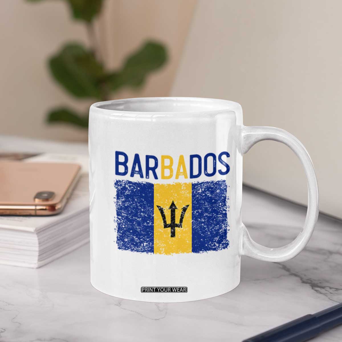 Vintage Distressed Barbados Flag Coffee Mug Bajan Caribbean Heritage Patriotic Pride Gift TS10 Print Your Wear