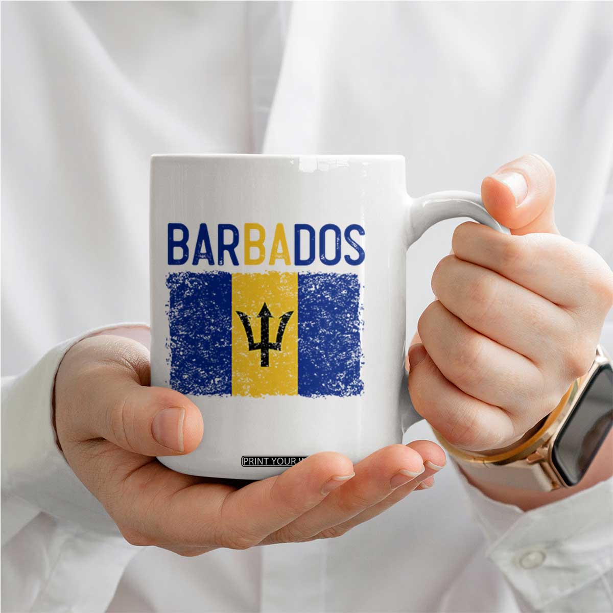 Vintage Distressed Barbados Flag Coffee Mug Bajan Caribbean Heritage Patriotic Pride Gift TS10 Print Your Wear