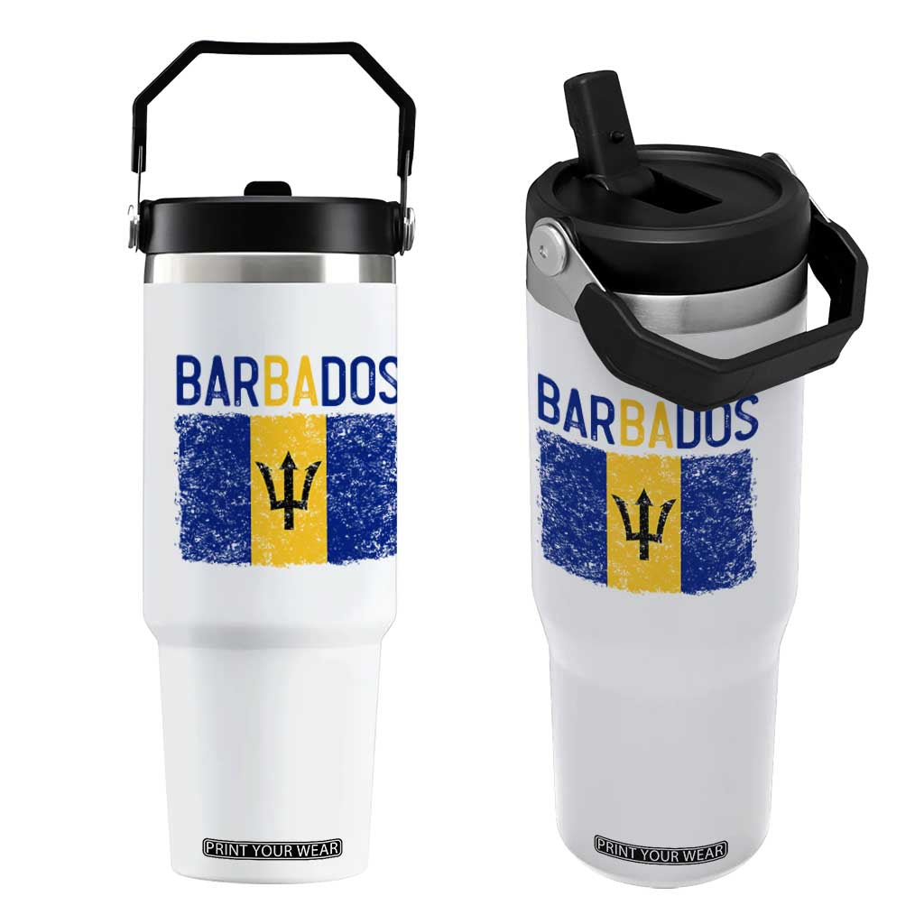 Vintage Distressed Barbados Flag Flip Straw Tumbler Bajan Caribbean Heritage Patriotic Pride Gift TS10 One Size: 30 oz White Print Your Wear