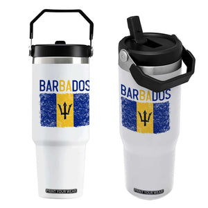 Vintage Distressed Barbados Flag Flip Straw Tumbler Bajan Caribbean Heritage Patriotic Pride Gift TS10 One Size: 30 oz White Print Your Wear