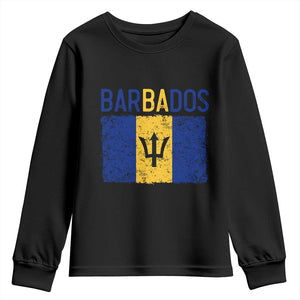 Vintage Distressed Barbados Flag Youth Sweatshirt Bajan Caribbean Heritage Patriotic Pride Gift TS10 Black Print Your Wear