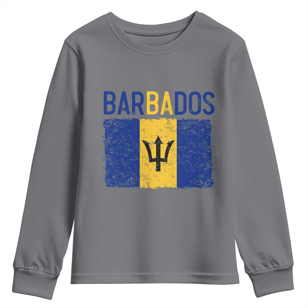 Vintage Distressed Barbados Flag Youth Sweatshirt Bajan Caribbean Heritage Patriotic Pride Gift TS10 Charcoal Print Your Wear
