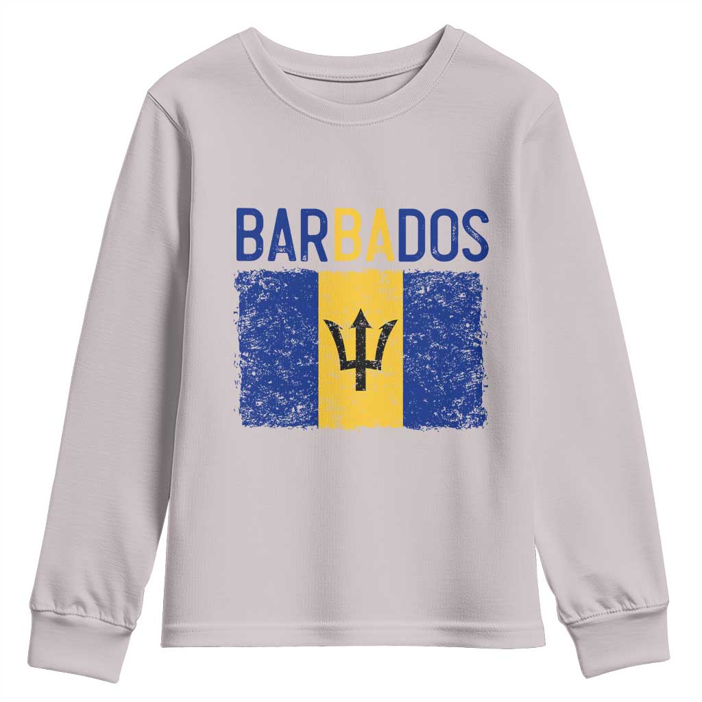 Vintage Distressed Barbados Flag Youth Sweatshirt Bajan Caribbean Heritage Patriotic Pride Gift TS10 Ice Gray Print Your Wear