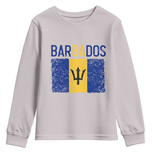 Vintage Distressed Barbados Flag Youth Sweatshirt Bajan Caribbean Heritage Patriotic Pride Gift TS10 Ice Gray Print Your Wear