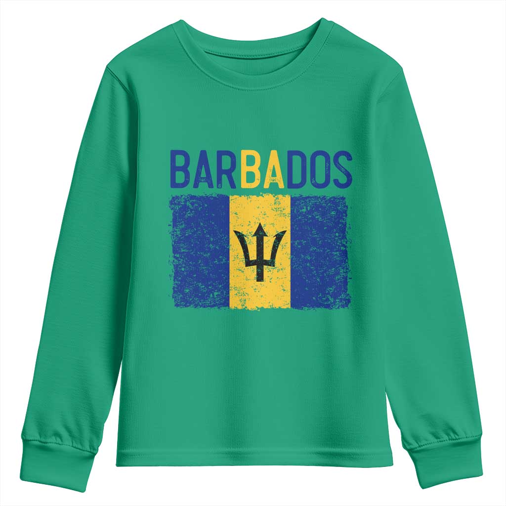 Vintage Distressed Barbados Flag Youth Sweatshirt Bajan Caribbean Heritage Patriotic Pride Gift TS10 Irish Green Print Your Wear