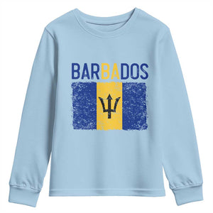 Vintage Distressed Barbados Flag Youth Sweatshirt Bajan Caribbean Heritage Patriotic Pride Gift TS10 Light Blue Print Your Wear