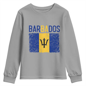 Vintage Distressed Barbados Flag Youth Sweatshirt Bajan Caribbean Heritage Patriotic Pride Gift TS10 Sport Gray Print Your Wear