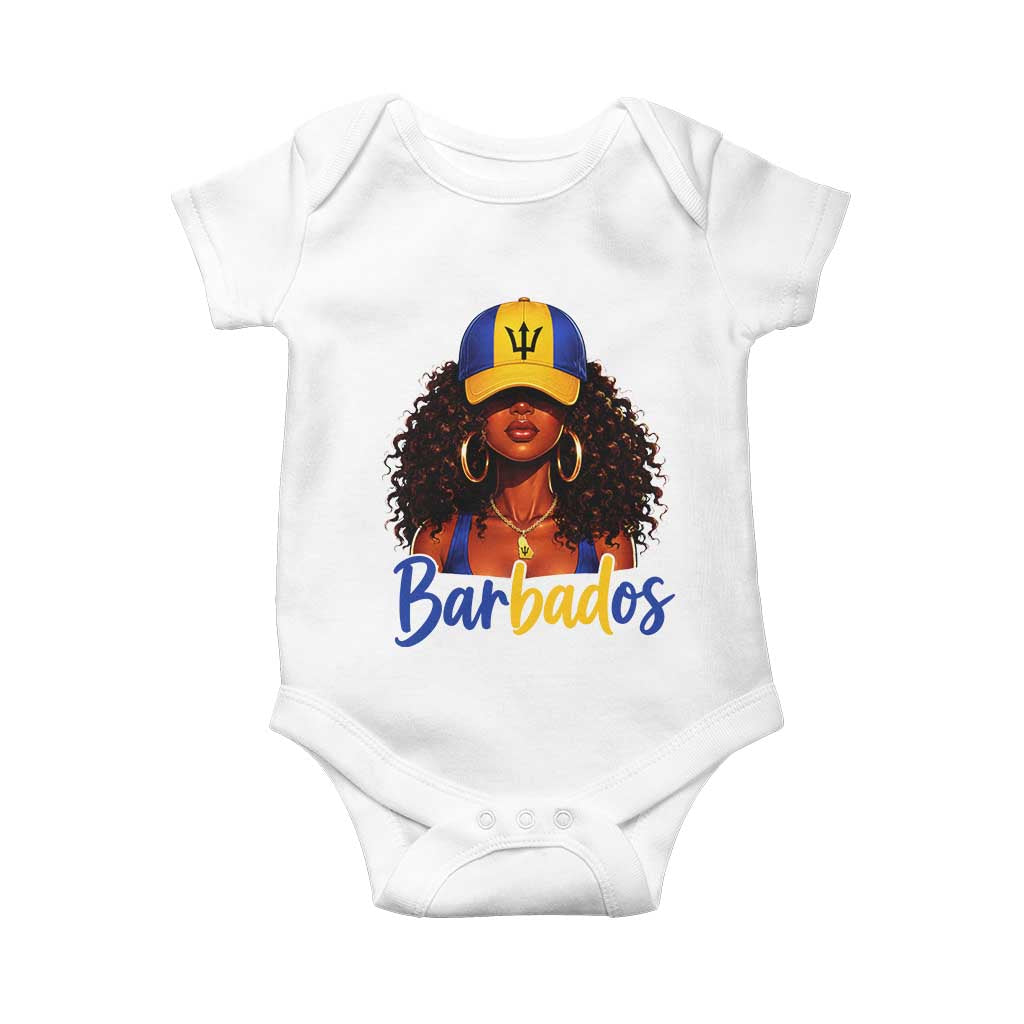 Bajan Girl Baby Onesie Barbados Flag Caribbean Heritage Pride Graphic Gift TS10 White Print Your Wear